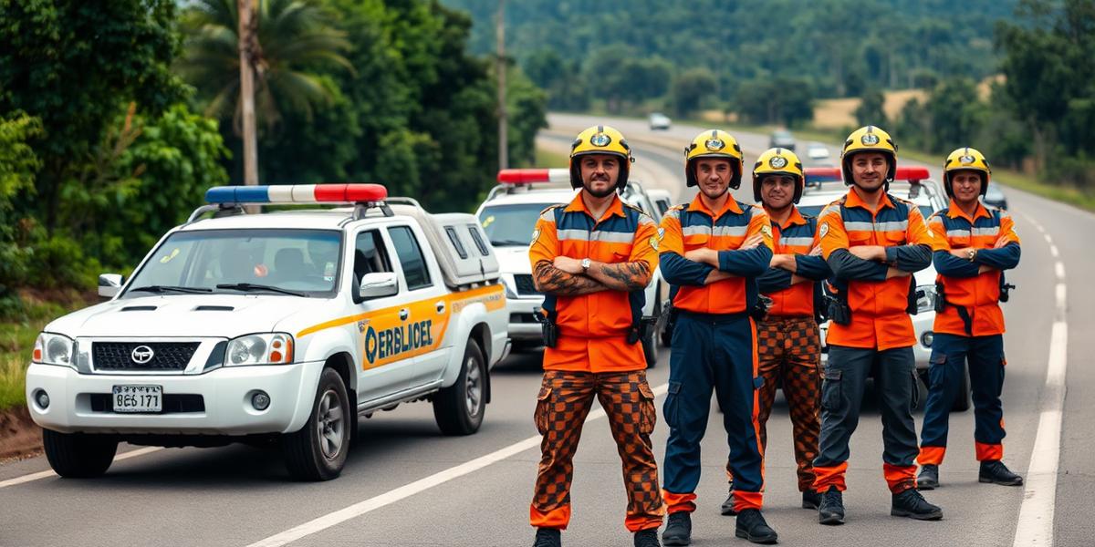 Equipe operacional da Nova 381 em frente às viaturas de atendimento